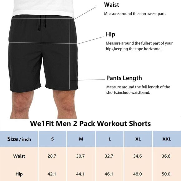 We1fit Men’s Workout  7” Pants Short Pants ,Size L, 2 Pack - Picture 7 of 11